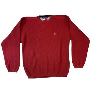 VINTAGE TOMMY HILFIGER Lion Crown Crest Crewneck Sweater Ribbed 90s Red‎ men's L